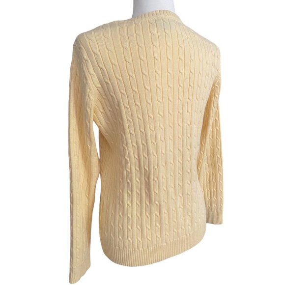 Eddie Bauer Cardigan Cotton Cable Knit Button Down Butter Yellow Grannycore - Picture 2 of 7